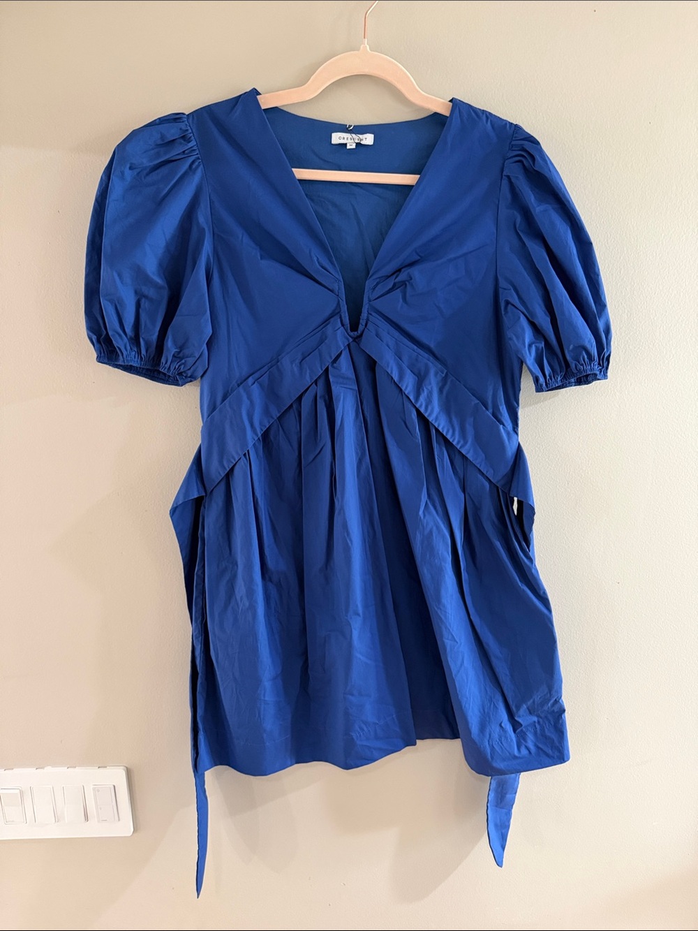 Crescent Royal Blue Puff-Sleeve Mini Dress